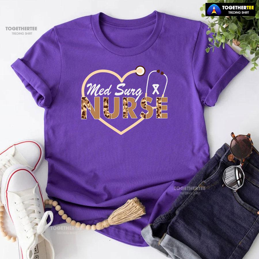 Med Surg Nurse Stethoscope Leopard T-Shirt - Image 7