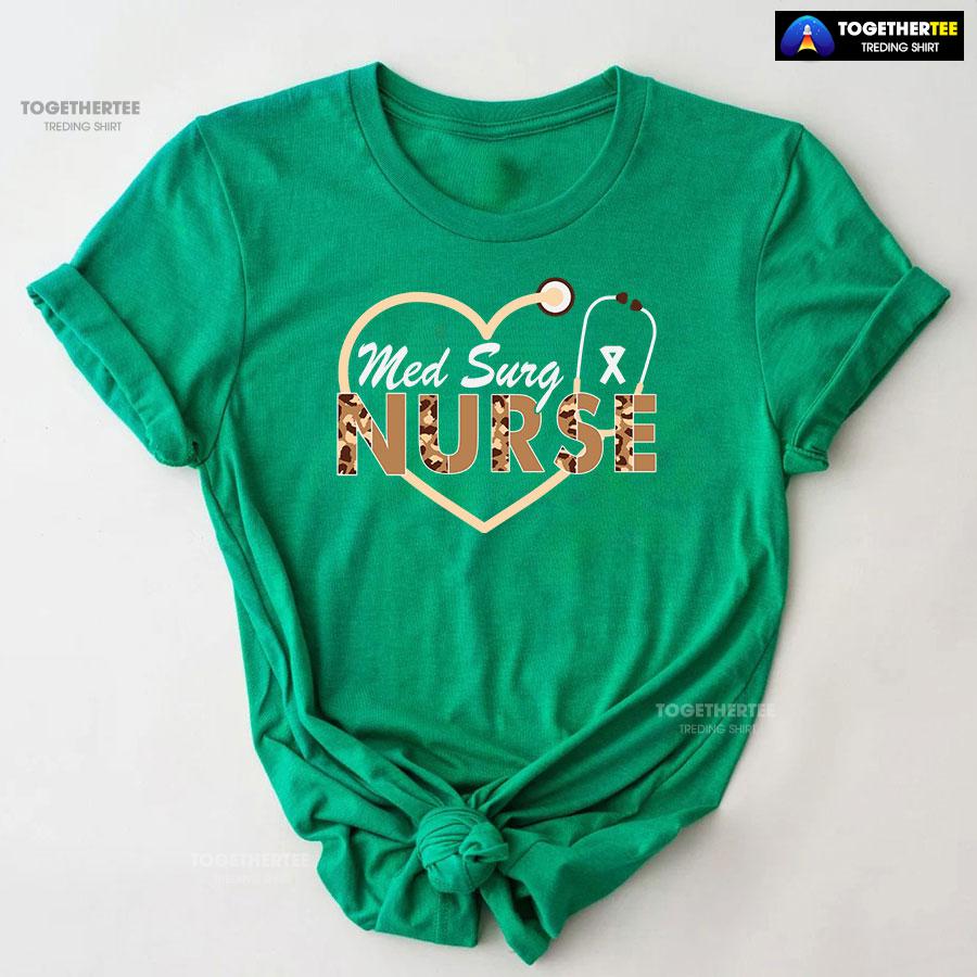 Med Surg Nurse Stethoscope Leopard T-Shirt - Image 9