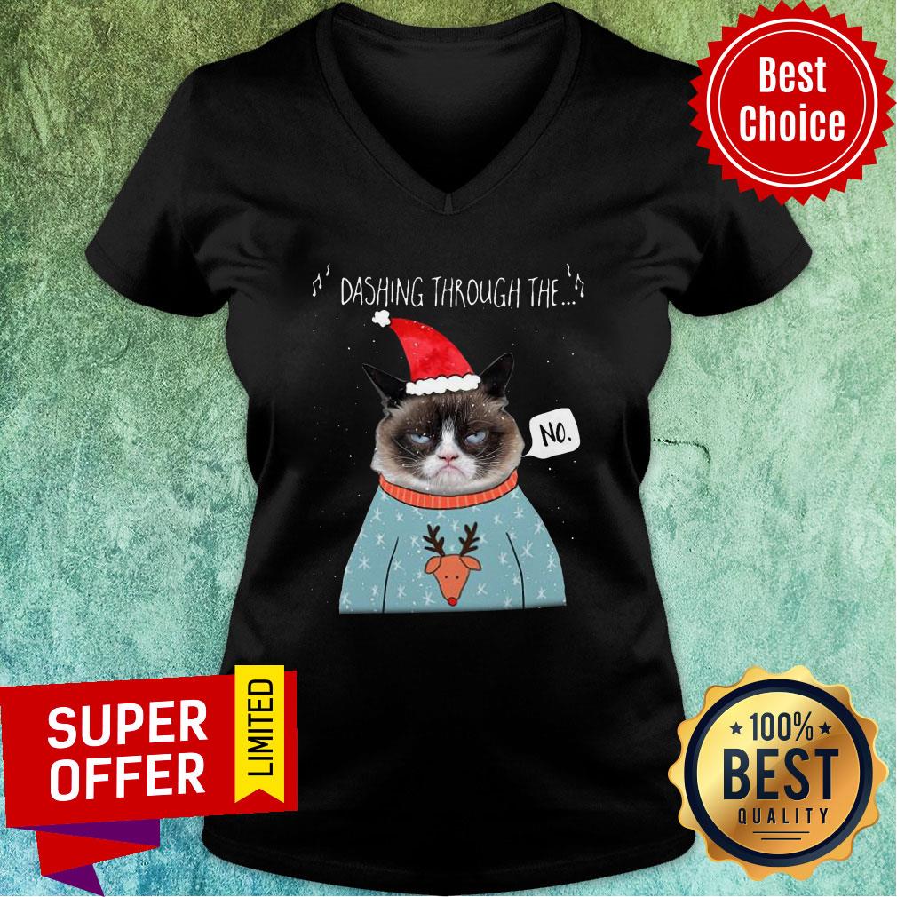 Official Cat Santa Dashing Through The No Merry Christmas Shirt - Image 3