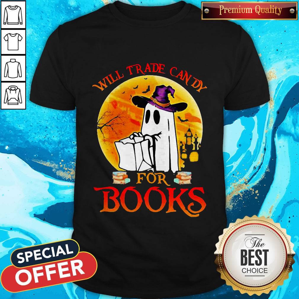 Cute Halloween Boos Will Trade Candy For Books Moon Shirt