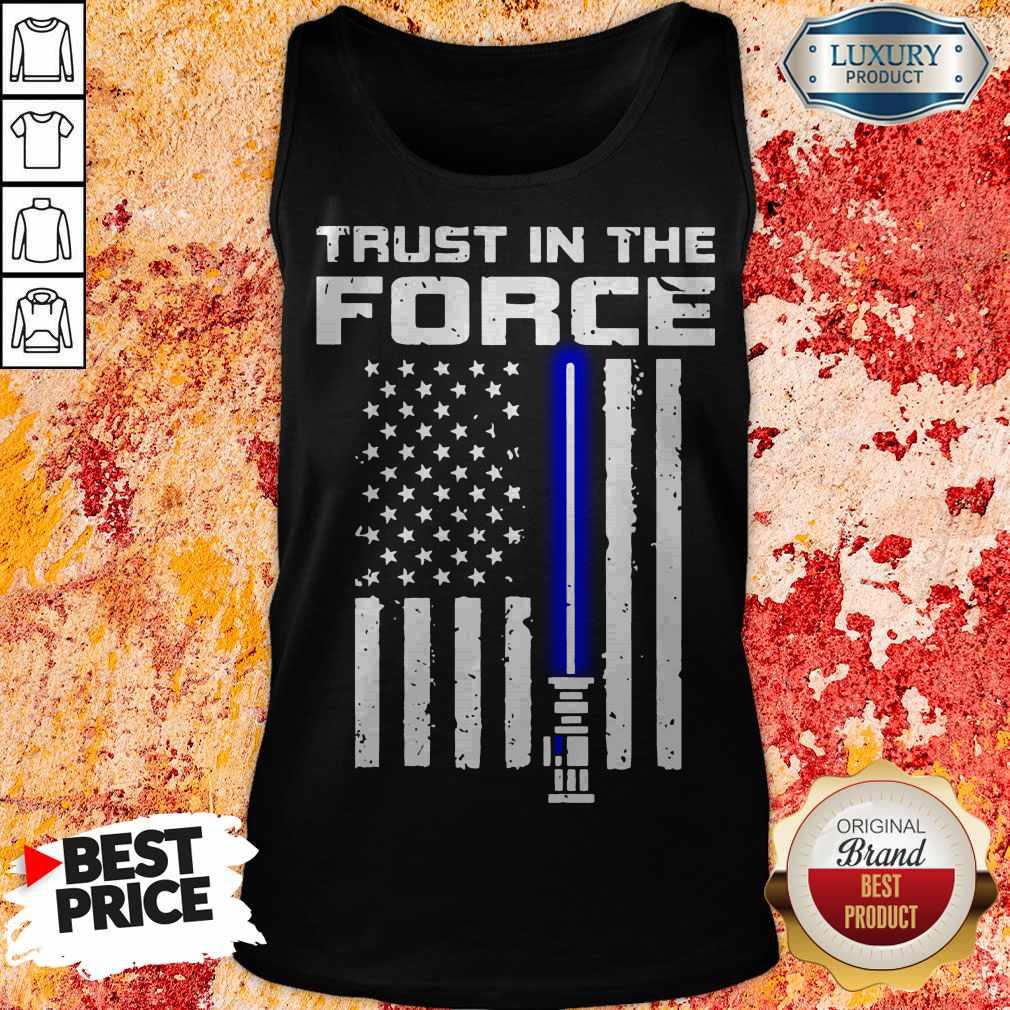 Trust In The Force American Blue Lightsaber Police Flag Shirt - Image 3