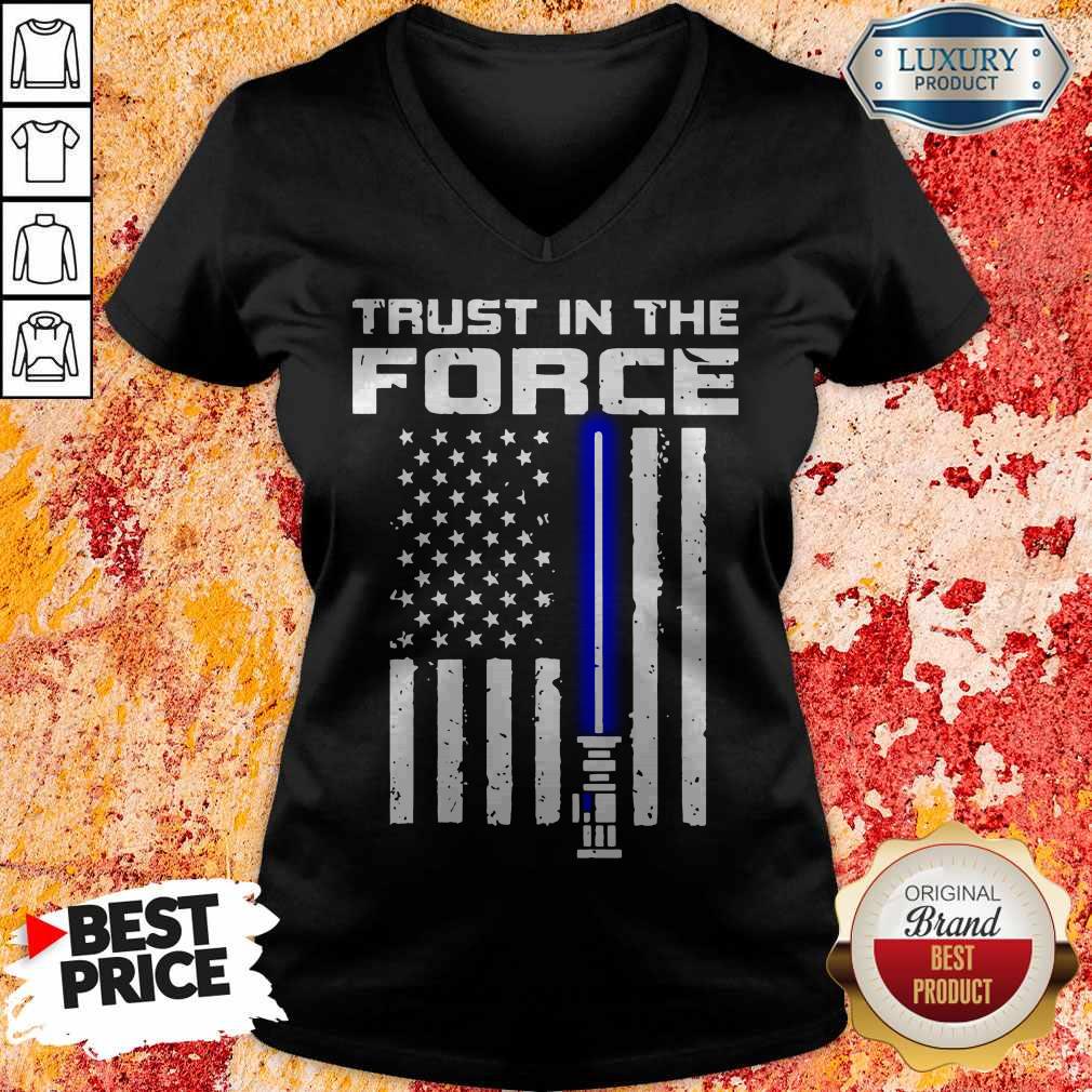 Trust In The Force American Blue Lightsaber Police Flag Shirt - Image 4