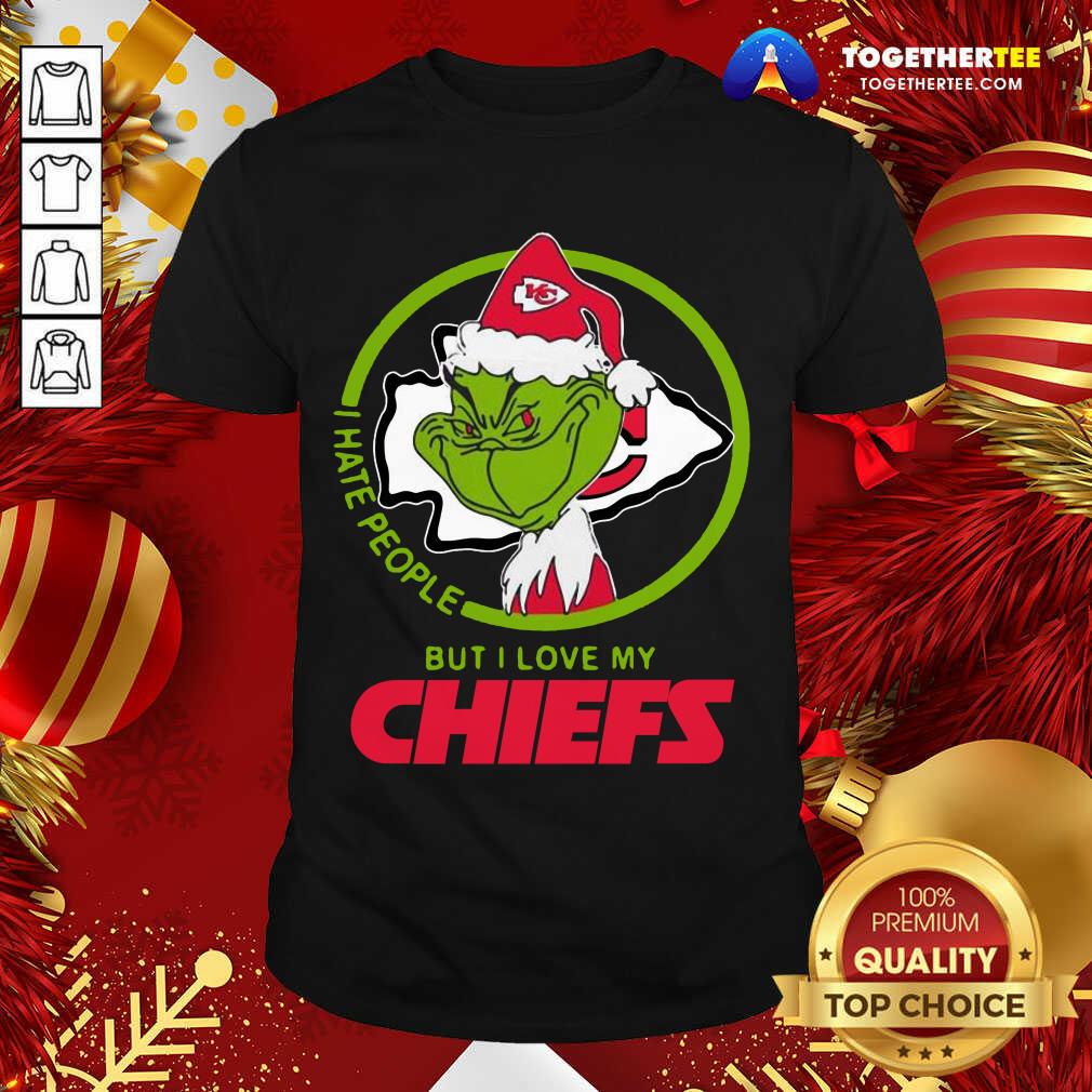 Hot The Grinch Santa I Hate People But I Love My Kansas City Chiefs Christmas Shirt