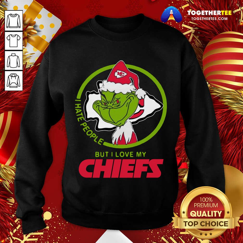 Hot The Grinch Santa I Hate People But I Love My Kansas City Chiefs Christmas Shirt - Image 4