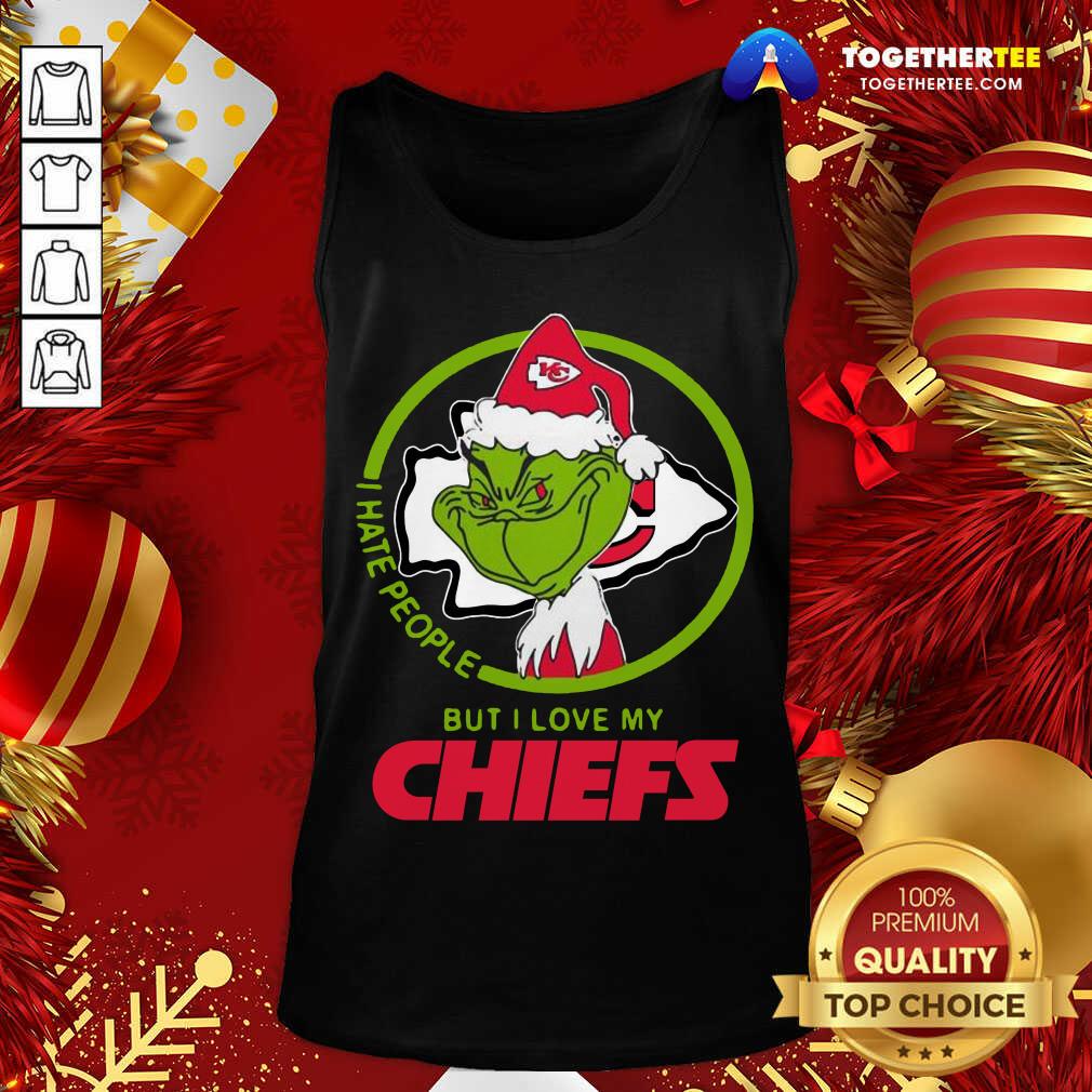 Hot The Grinch Santa I Hate People But I Love My Kansas City Chiefs Christmas Shirt - Image 3