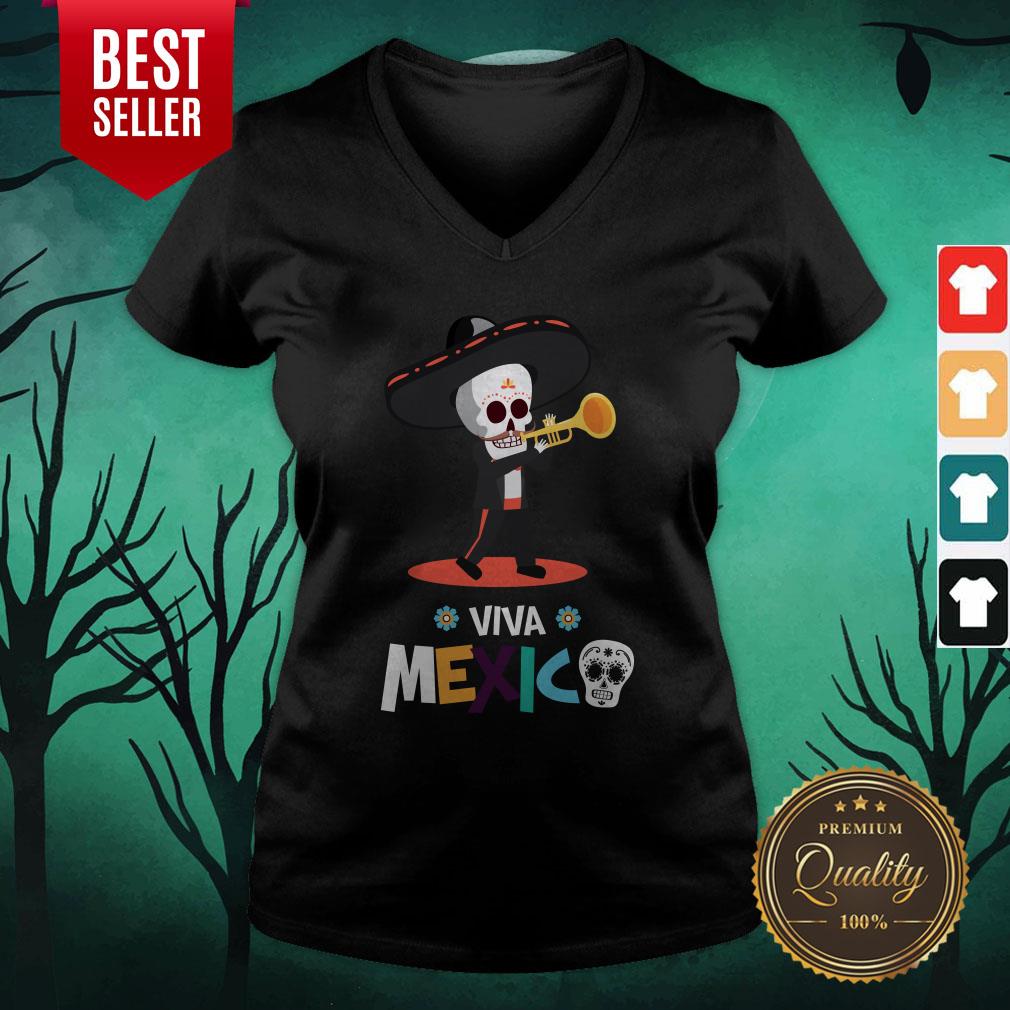 Skeleton Playing Trumpet Viva Mexico Day Of The Dead Shirt - Image 4