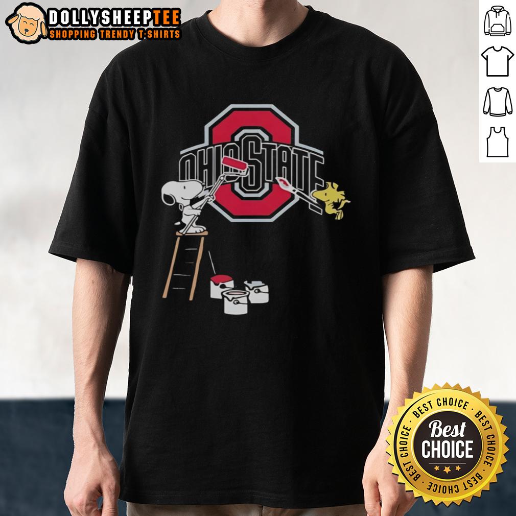Nice Snoopy And Woodstock Painting Ohio State Buckeyes T-Shirt