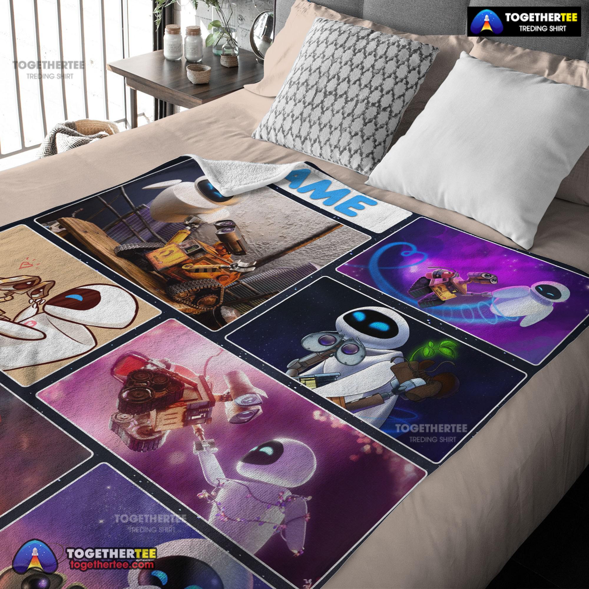 Official Disney Cartoon Wall-E And Eve Blanket Fleece Customized Blanket - Image 3