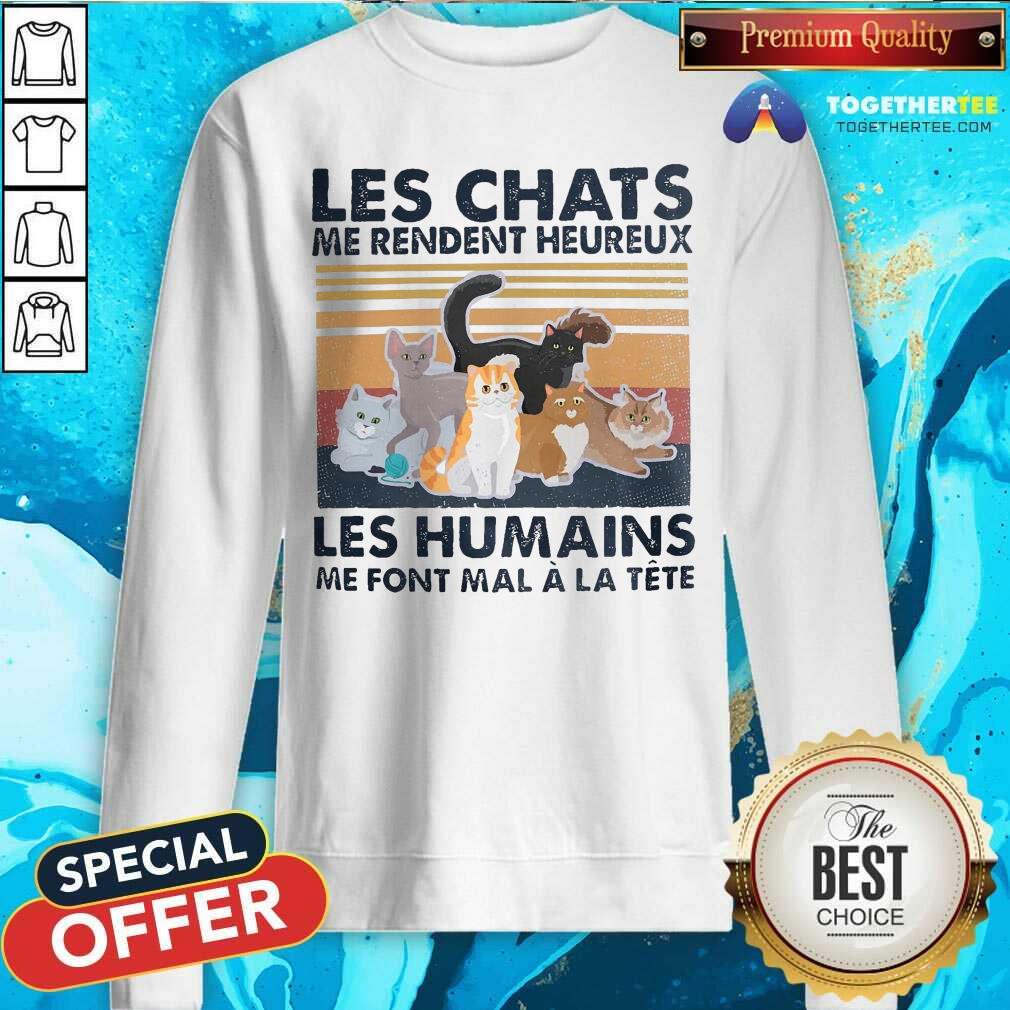 Les Chats Me Rendent Heureux Les Humains Me Font Mal A La Tete Cat Vintage Shirt - Image 2