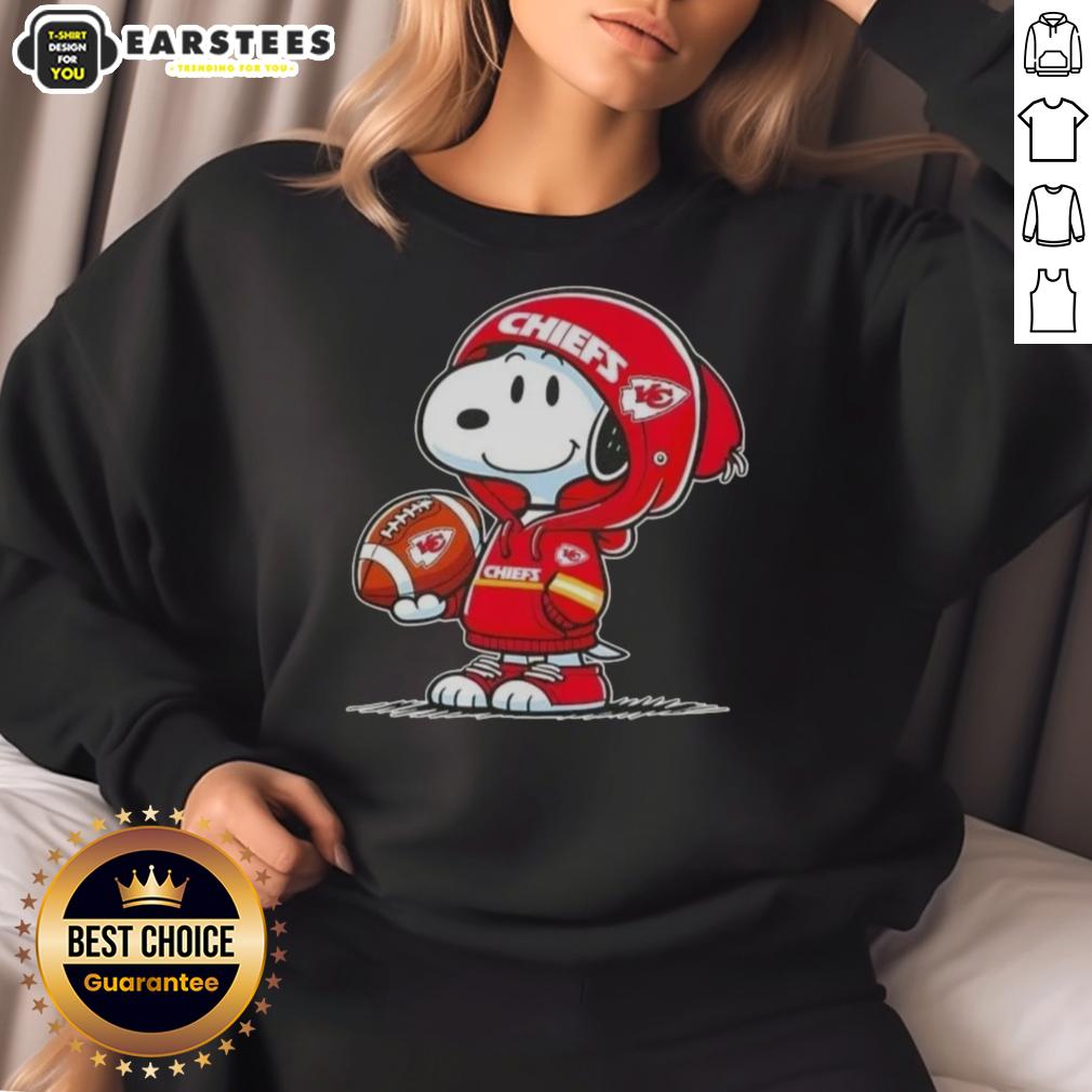 Cute Peanuts Snoopy Wearing Hoodie Kansas City Chiefs And Smilling At Fans T-Shirt - Image 5