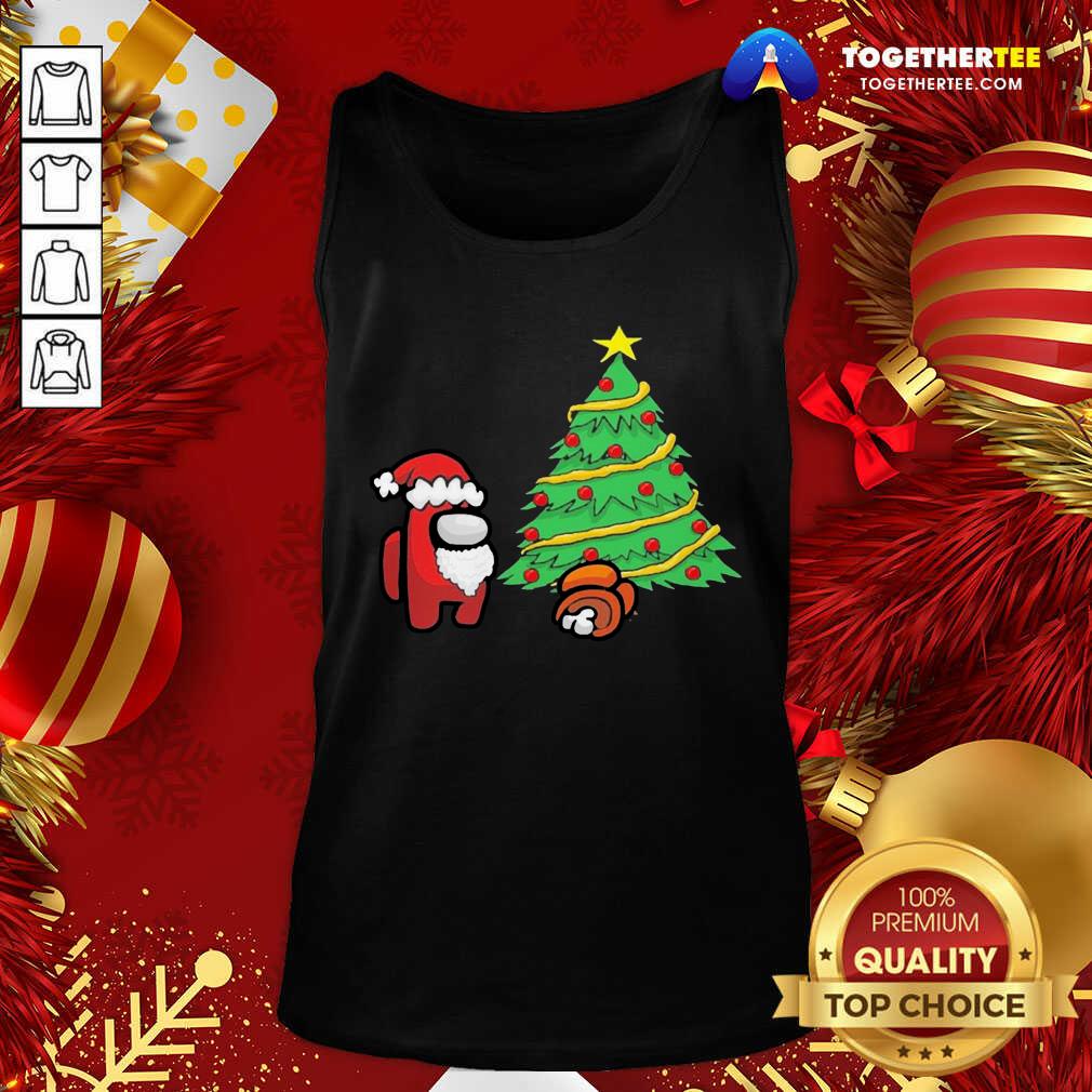 Cute Among Us Hat Santa And Tree Pine Merry Christmas Shirt - Image 3