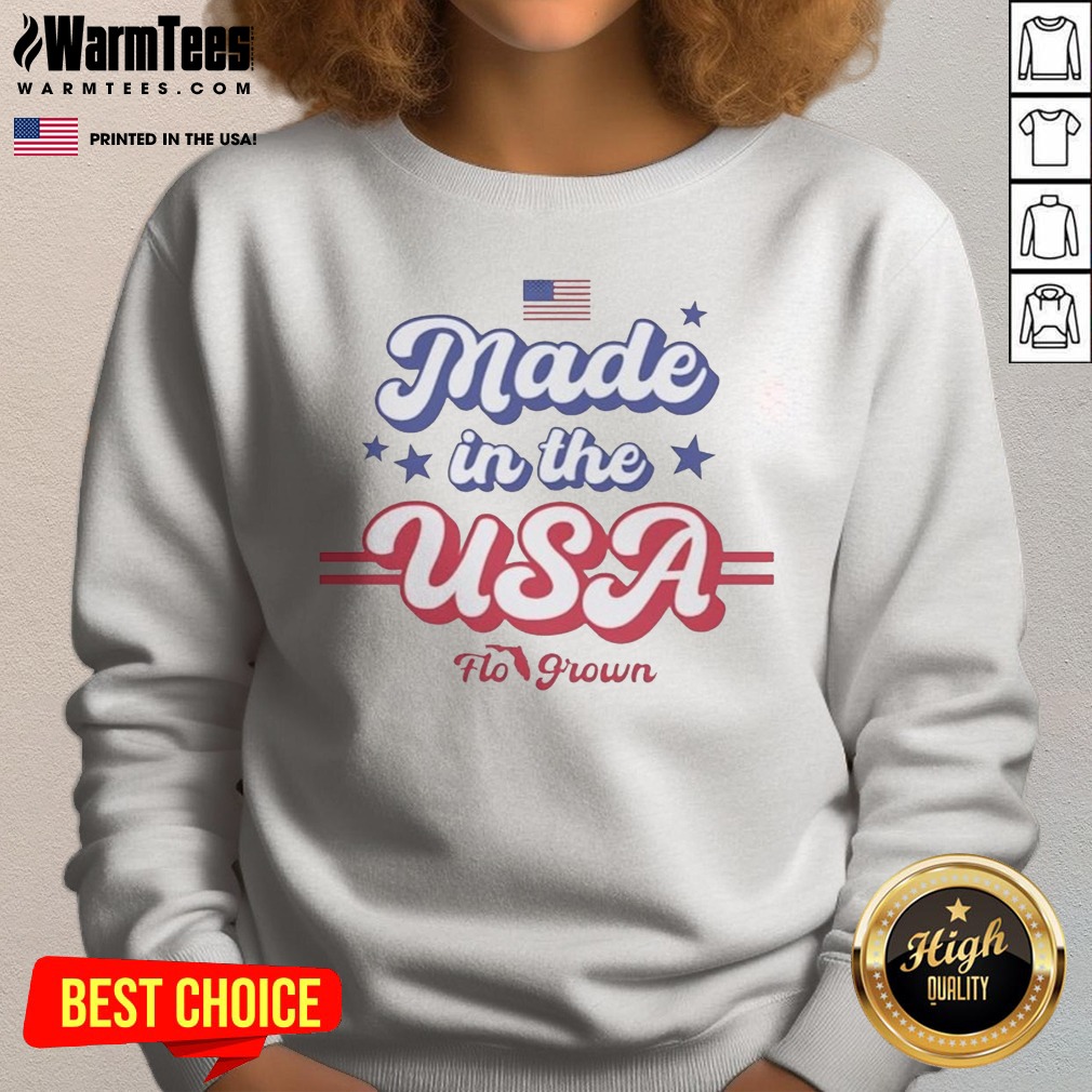 Funny Made In The USA Flo Grown American Flag Patriotic Stars Text Design Shirt - Image 4