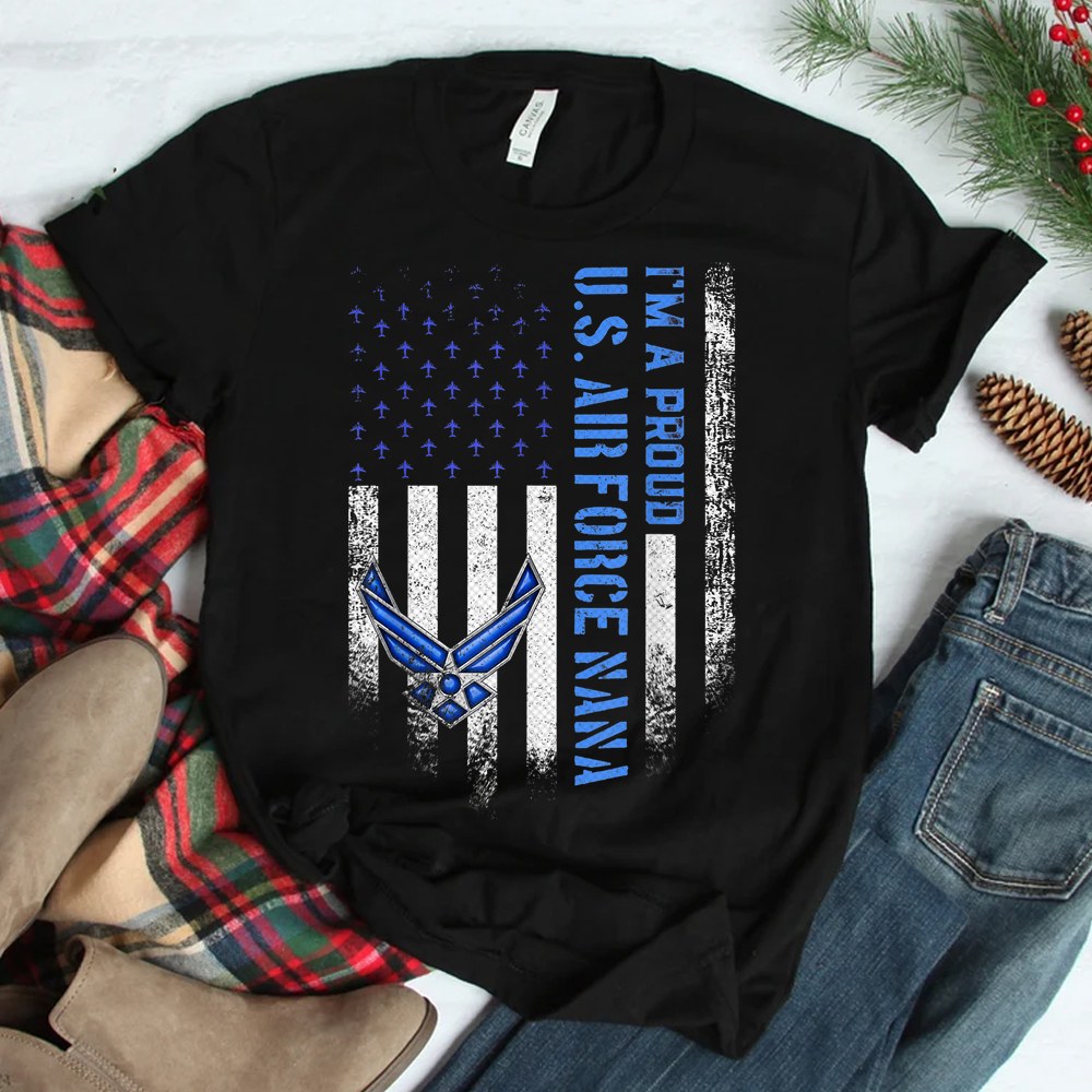 Im A Proud Us Air Force Military Nana Vintage Usa Flag Shirt