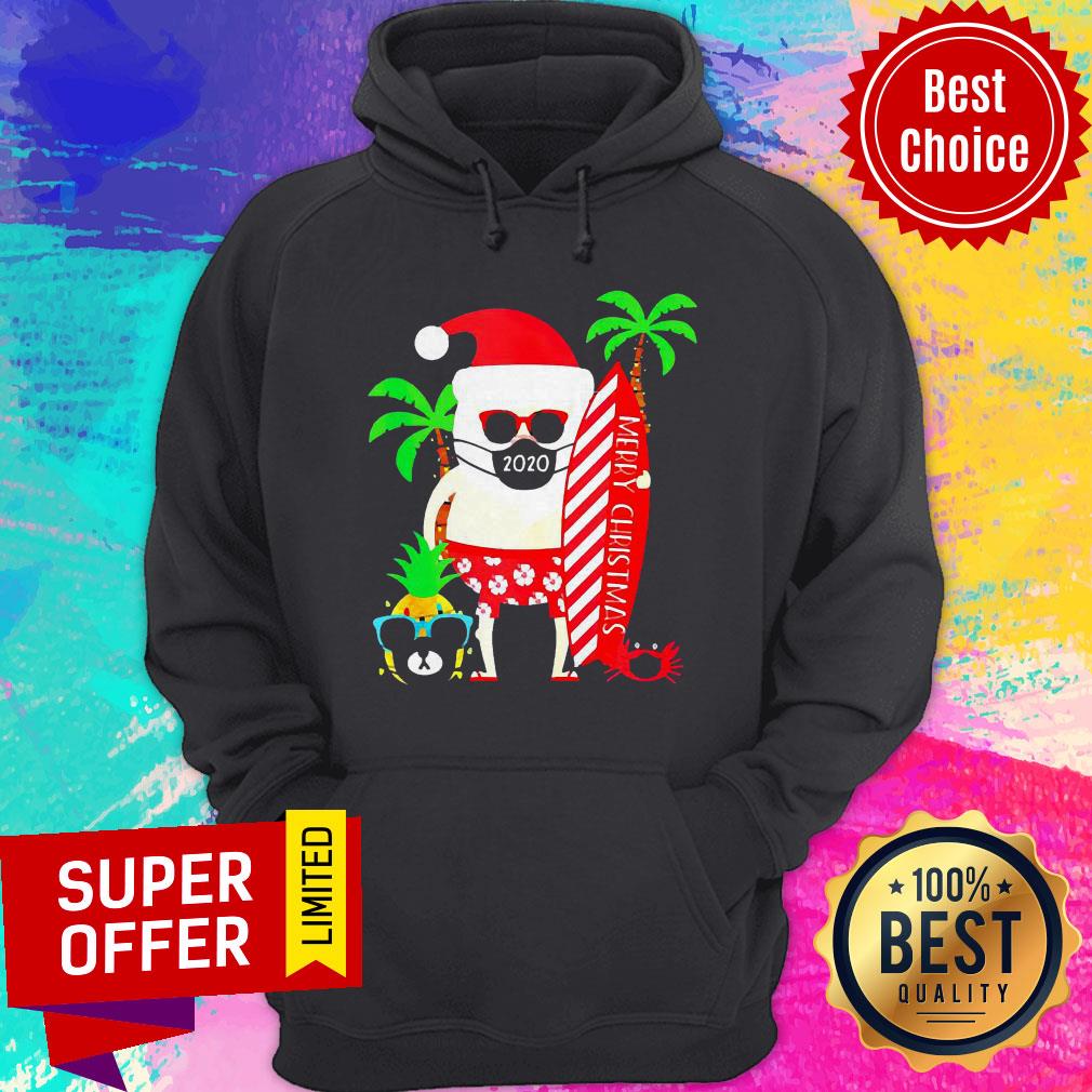 Awesome Santa Surfing Wear Mask Merry Christmas Shirt - Image 2