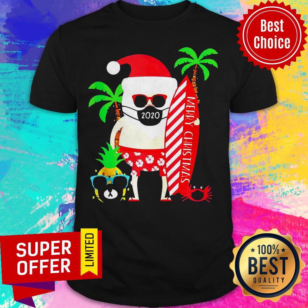 Awesome Santa Surfing Wear Mask Merry Christmas Shirt
