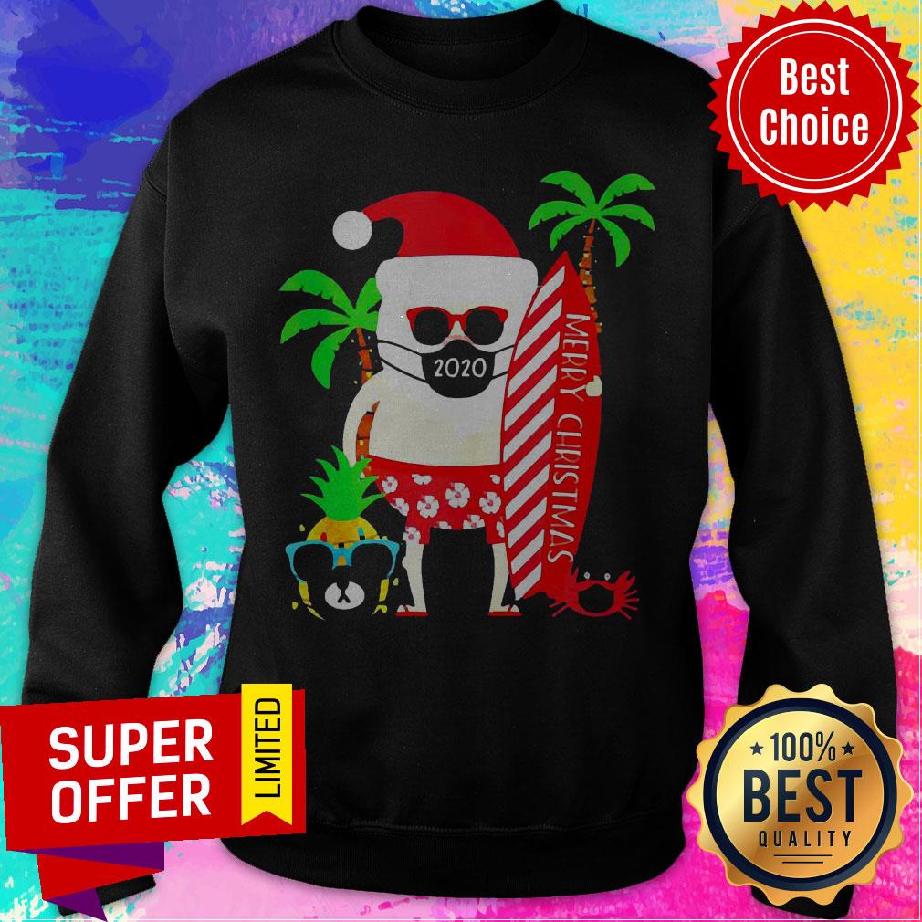Awesome Santa Surfing Wear Mask Merry Christmas Shirt - Image 3