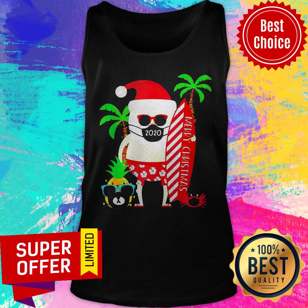 Awesome Santa Surfing Wear Mask Merry Christmas Shirt - Image 4