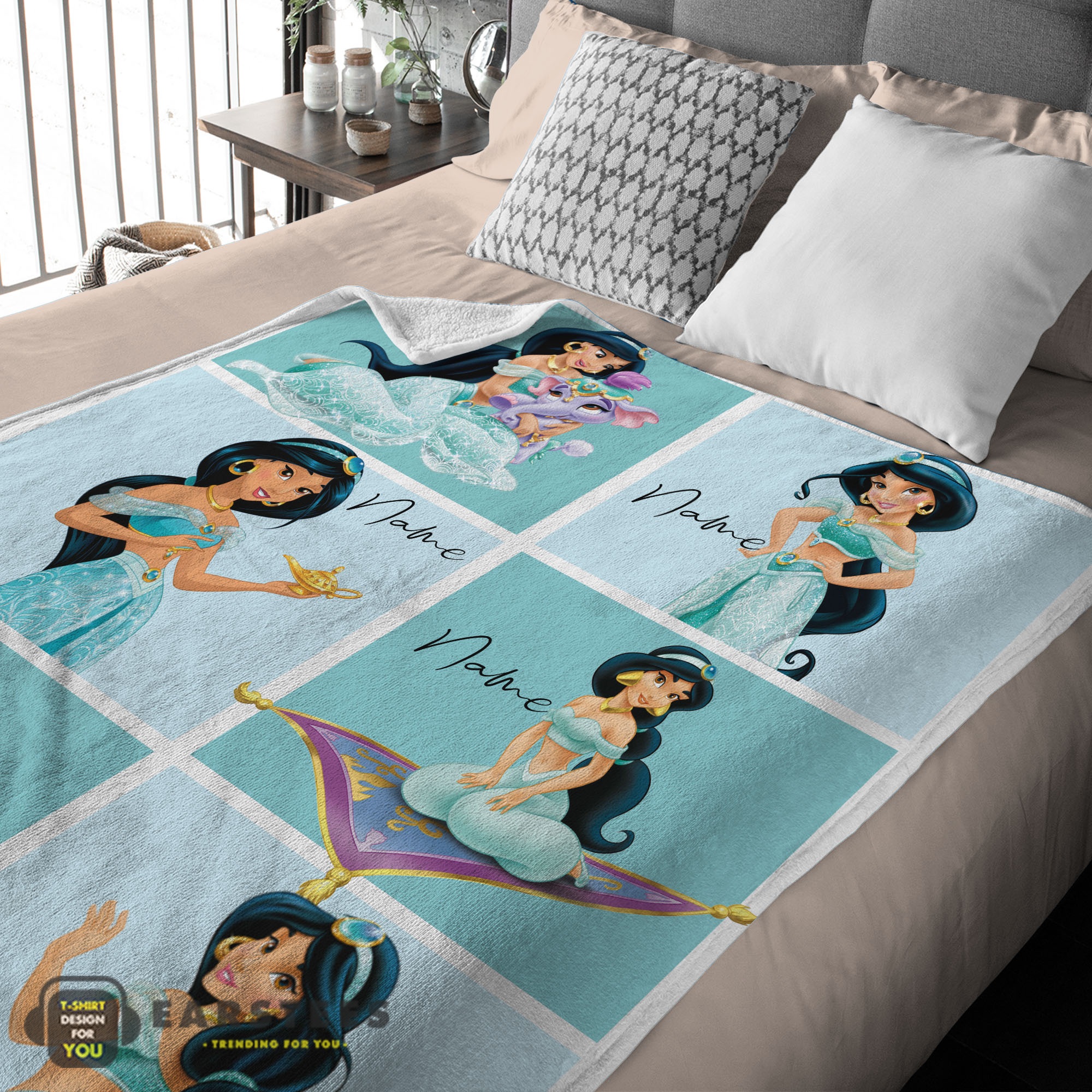 Good Disney Cartoon Aladdin Jasmine Princess Blanket Fleece Customized Blanket - Image 2