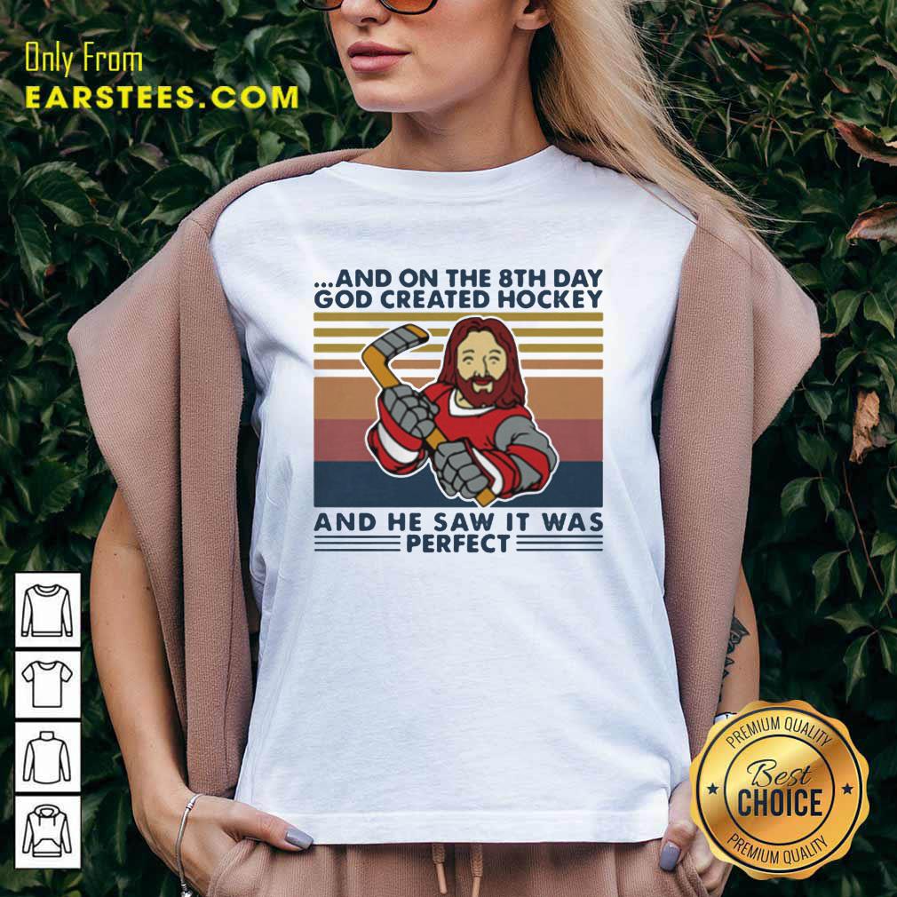 Official And On The 8th Day God Created Hockey And He Saw It Was Perfect Vintage Retro Shirt - Image 3