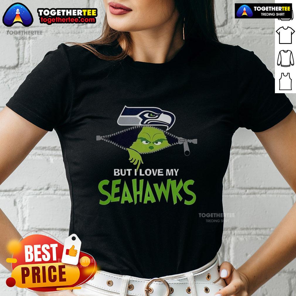 Nice Grinch Zipper I Hate People But I Love My Seattle Seahawks Football Christmas T-Shirt - Image 3