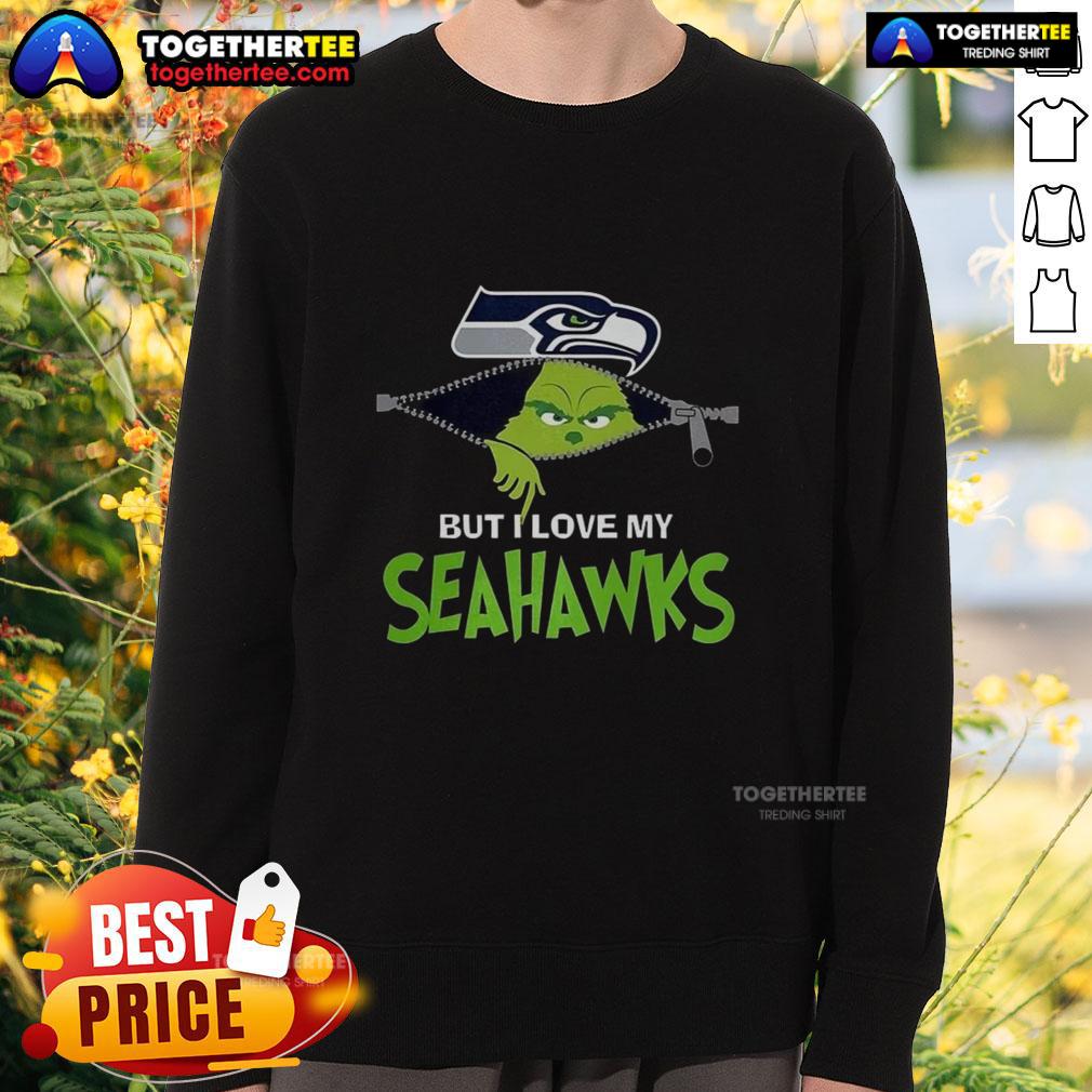 Nice Grinch Zipper I Hate People But I Love My Seattle Seahawks Football Christmas T-Shirt - Image 5