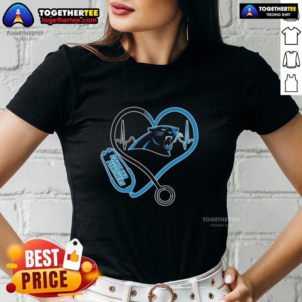 Official Love Carolina Panthers Stethoscope Headphones Fans T-Shirt - Image 3
