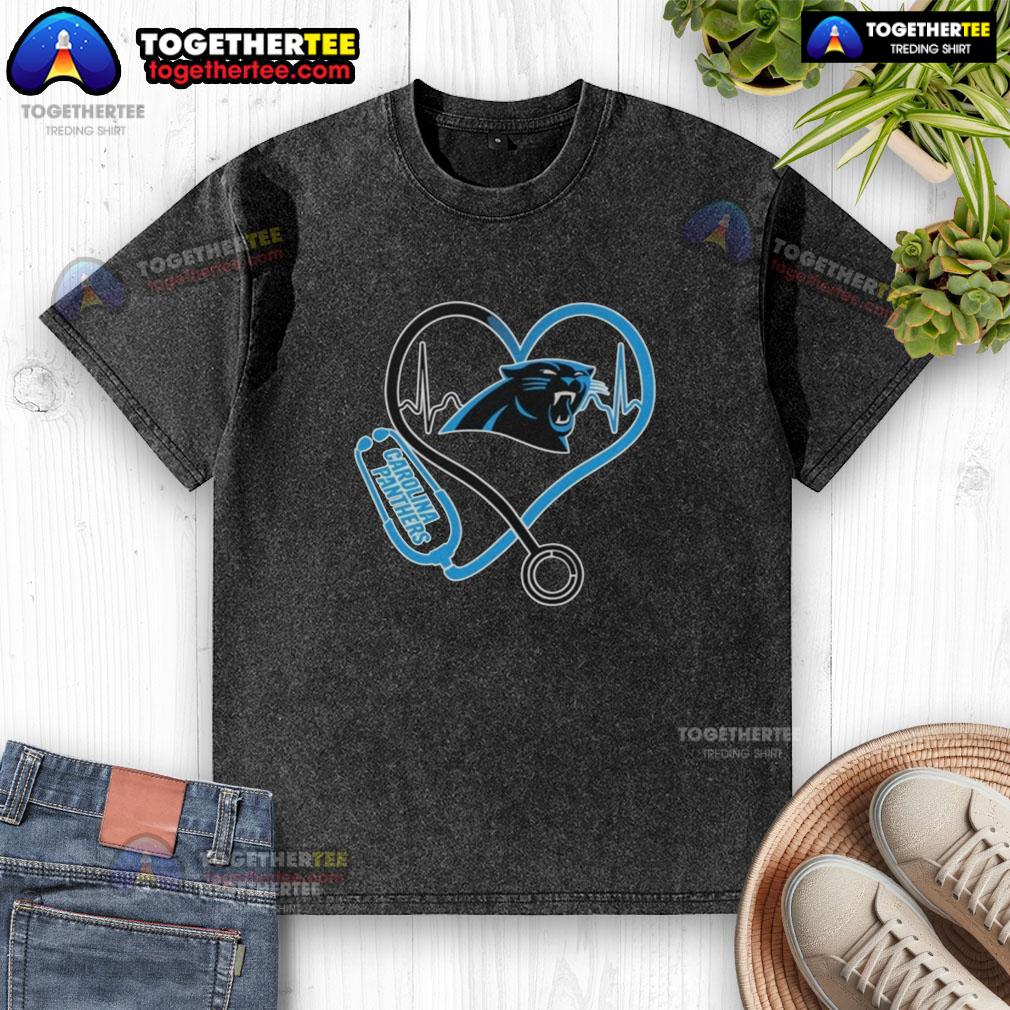 Official Love Carolina Panthers Stethoscope Headphones Fans T-Shirt - Image 6