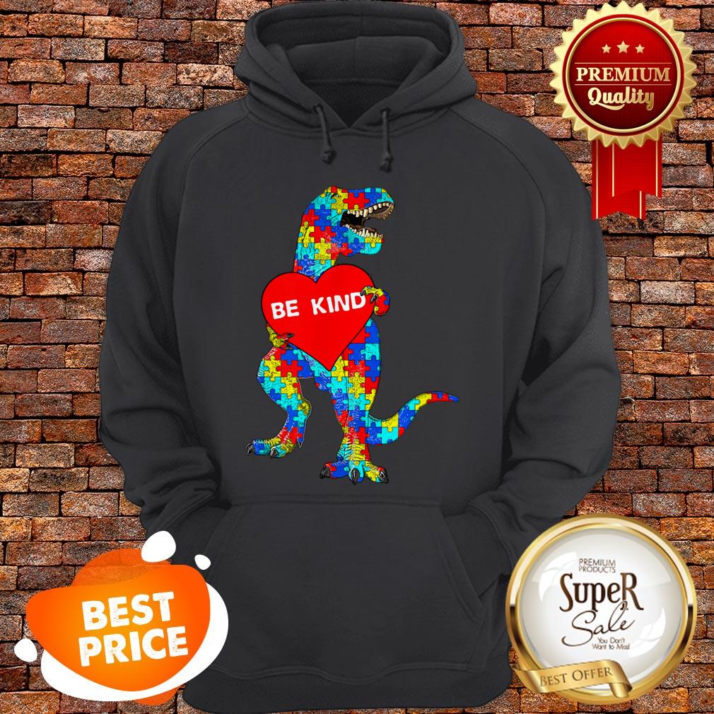Nice Autism Awareness T Rex Dinosaur Be Kind Puzzle Shirt - Image 2