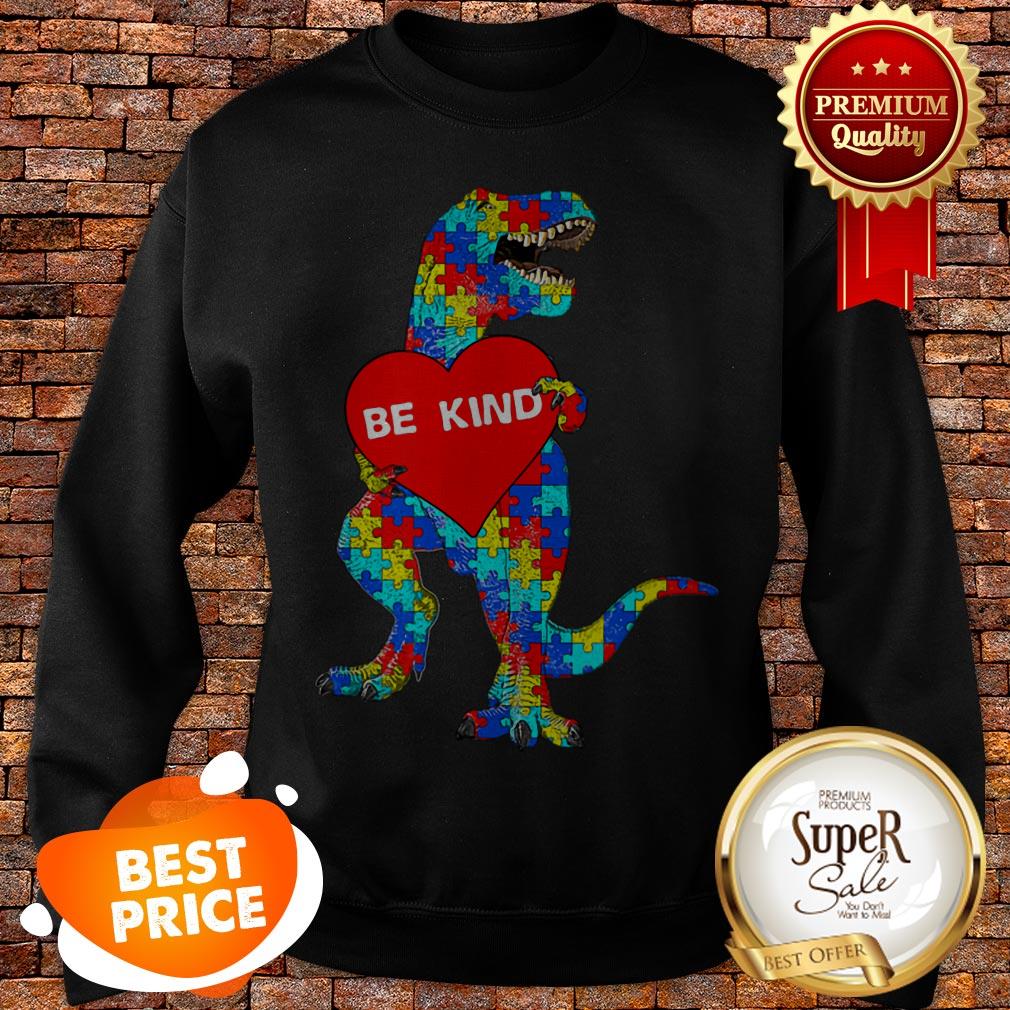 Nice Autism Awareness T Rex Dinosaur Be Kind Puzzle Shirt - Image 5