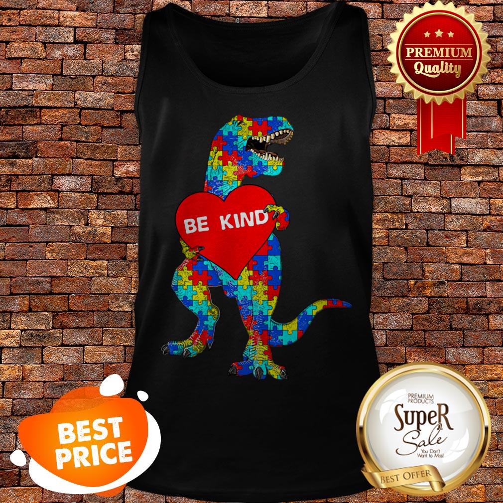 Nice Autism Awareness T Rex Dinosaur Be Kind Puzzle Shirt - Image 4