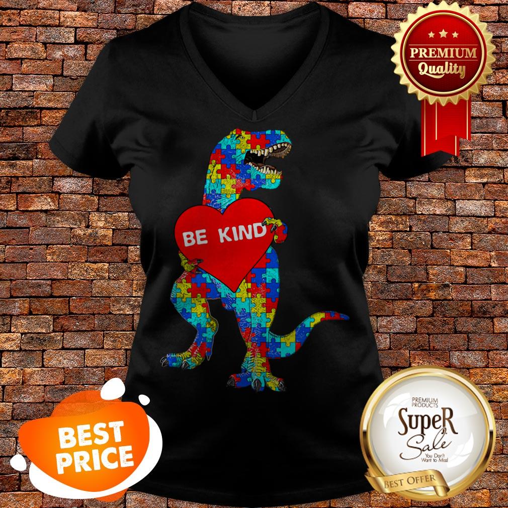 Nice Autism Awareness T Rex Dinosaur Be Kind Puzzle Shirt - Image 3