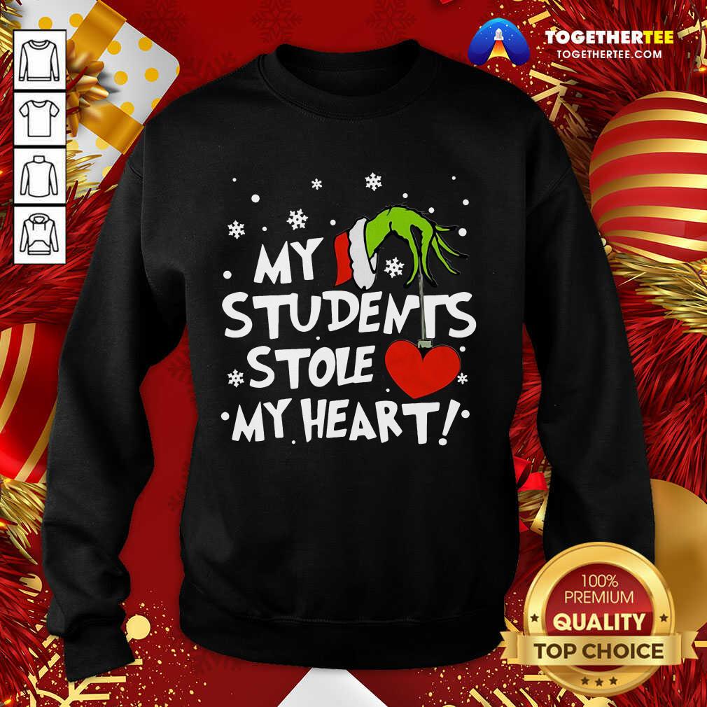 Funny Grinch Hand Holding Heart My Students Stole My Heart Shirt - Image 4