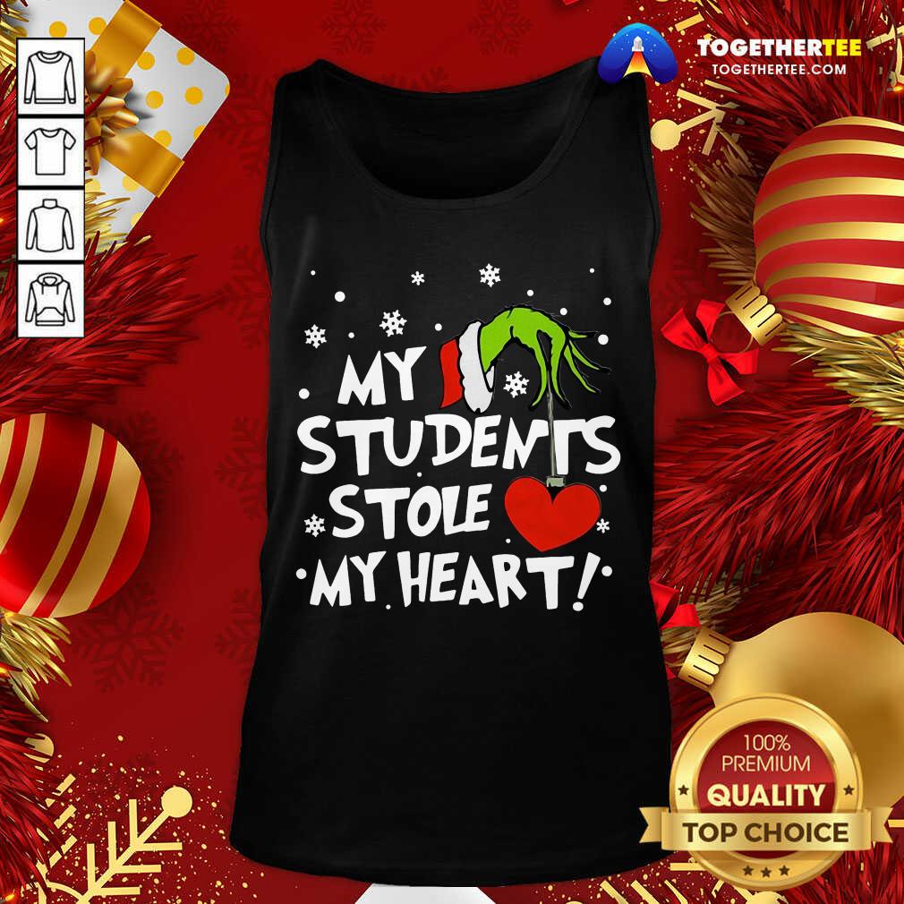 Funny Grinch Hand Holding Heart My Students Stole My Heart Shirt - Image 3