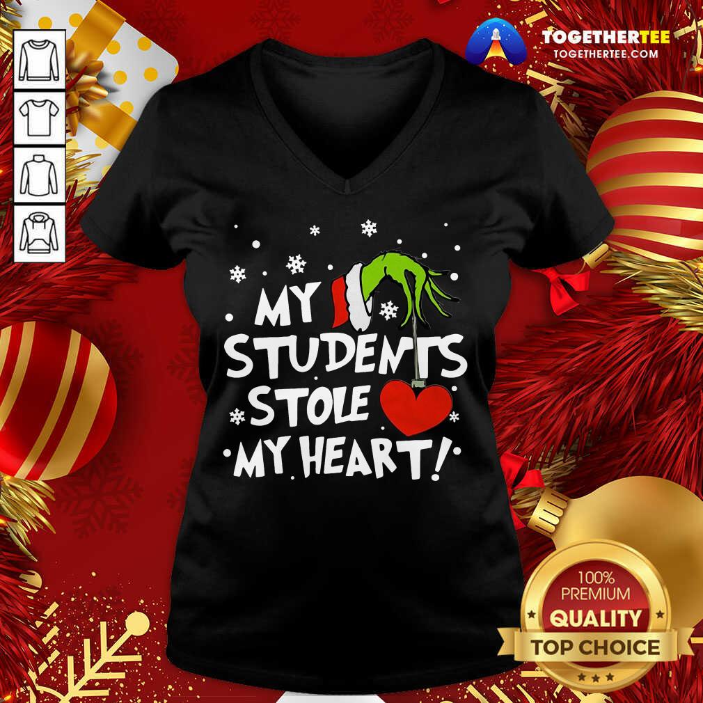Funny Grinch Hand Holding Heart My Students Stole My Heart Shirt - Image 2