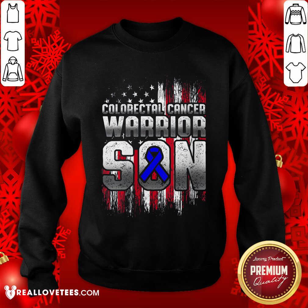 Nice Colorectal Cancer Warrior Son Ribbon American Flag Shirt - Image 3