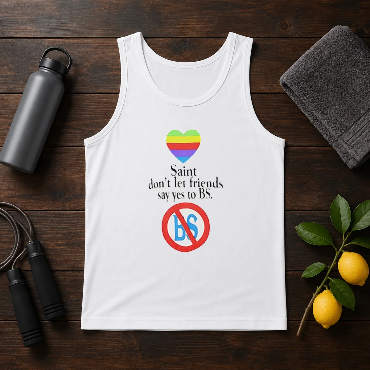 Official Saint Don'T Let Friends Say Yes To BS Rainbow Heart Logo Shirt - Image 3