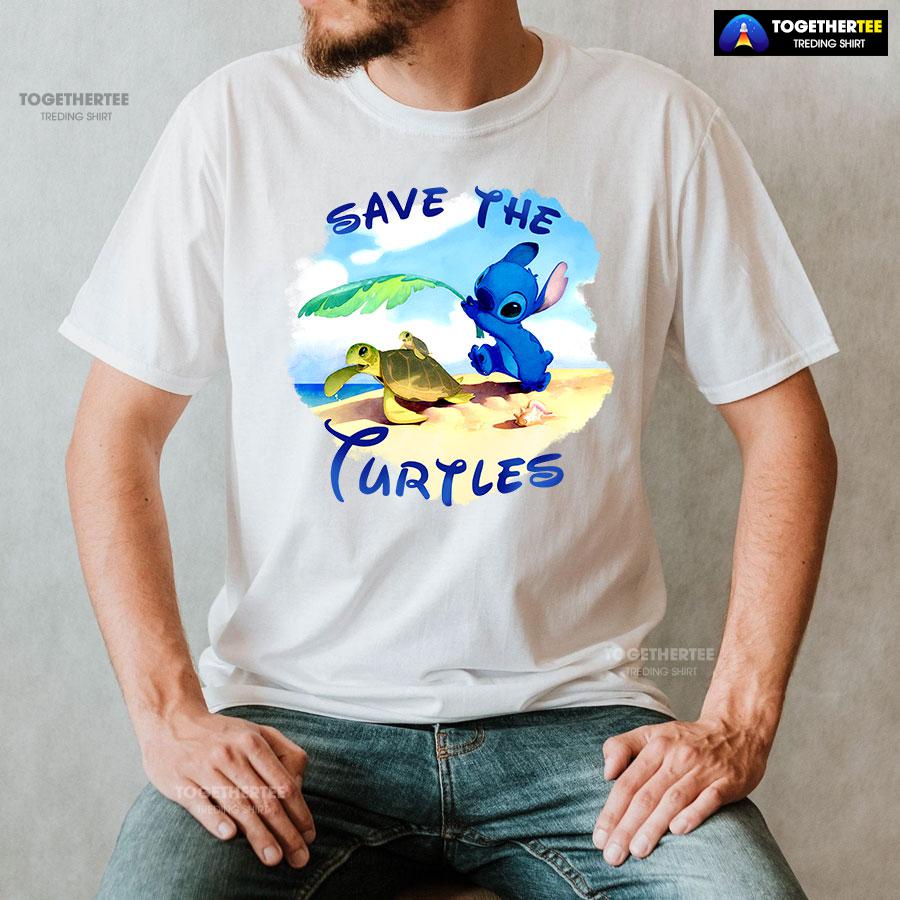 Stitch Save The Turtles T-Shirt - Image 2