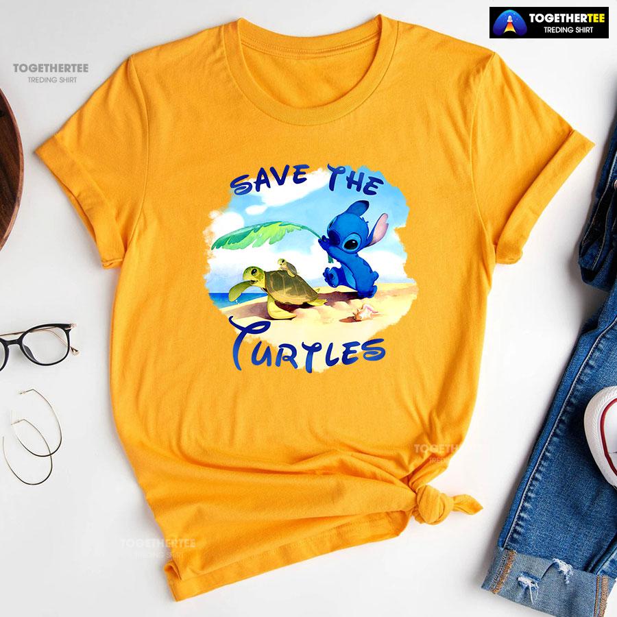 Stitch Save The Turtles T-Shirt - Image 10