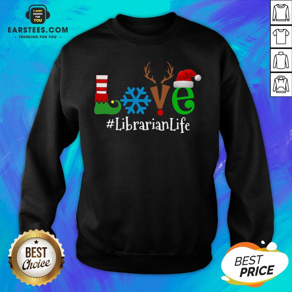 Official Love Snow Elf Reindeer Librarian Life Christmas Shirt - Image 5