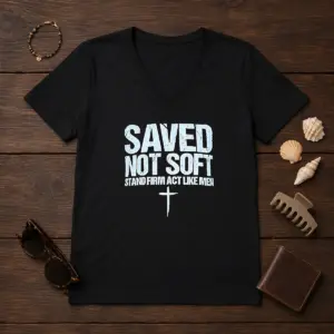Alternative view of Original Saved Not Soft Stand Firm Act Like Men Christian Shirt