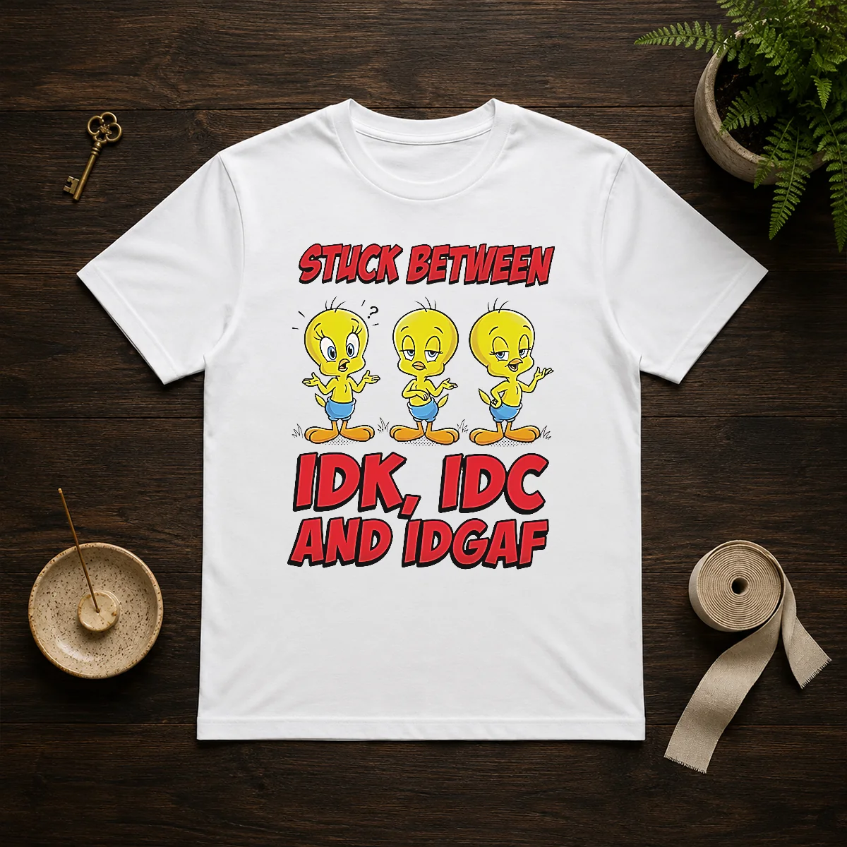 Top Tweety Stuck Between IDK IDC And IDGAF Shirt