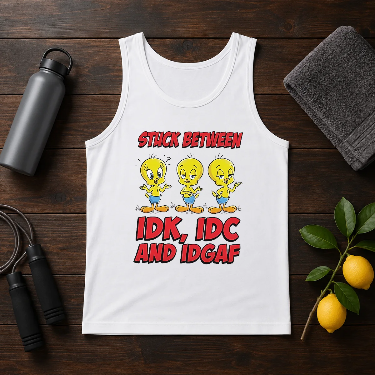 Top Tweety Stuck Between IDK IDC And IDGAF Shirt - Image 3