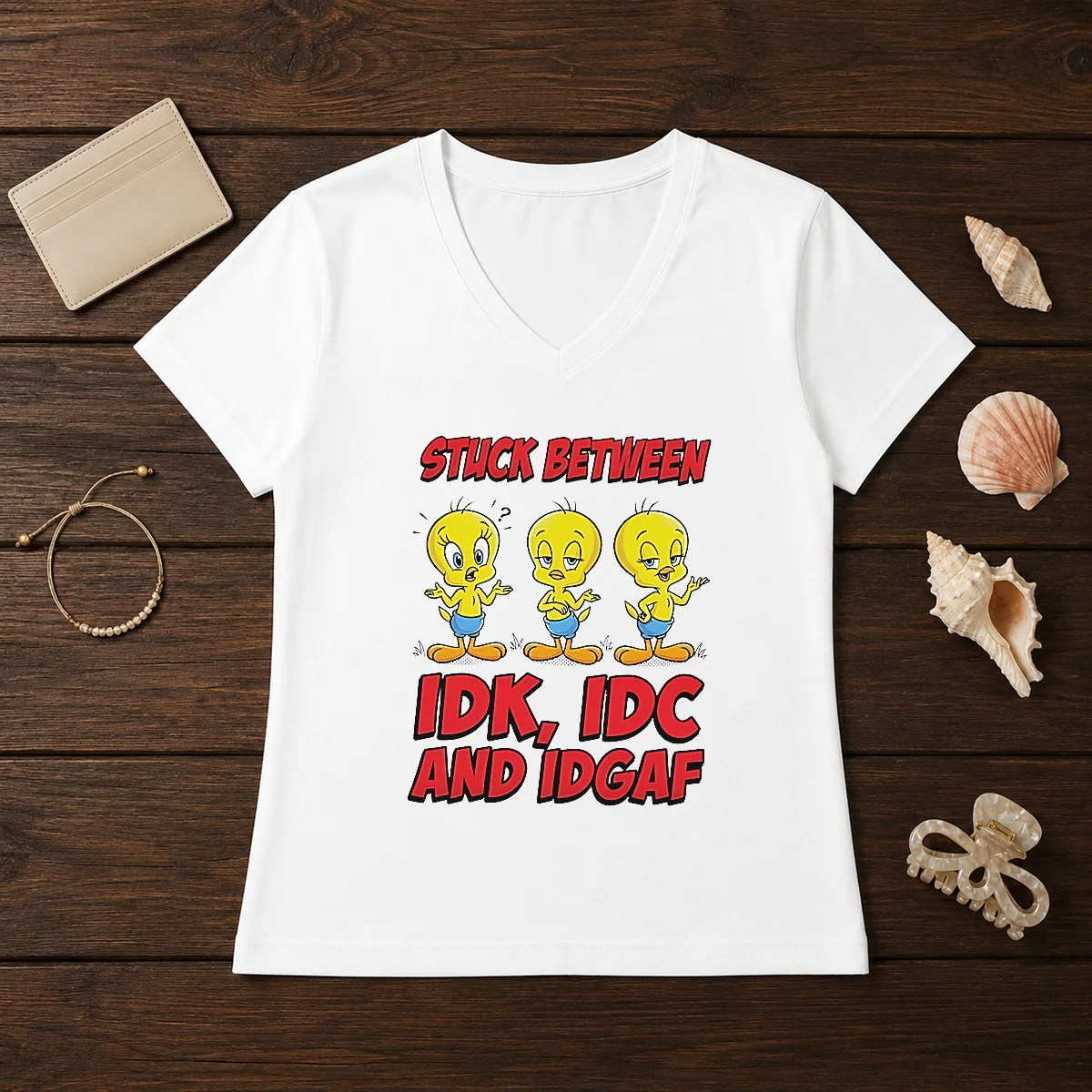 Top Tweety Stuck Between IDK IDC And IDGAF Shirt - Image 2