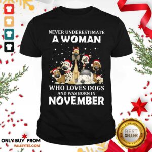 Happy Never Underestimate A Woman Who Loves Dogs And Was Born In November Shirt