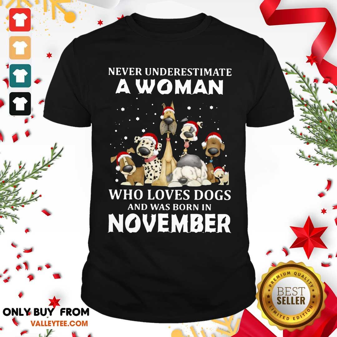 Happy Never Underestimate A Woman Who Loves Dogs And Was Born In November Shirt