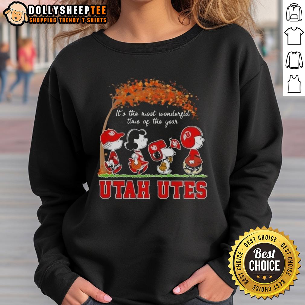 Awesome Utah Utes X Peanuts Snoopy And Friends Autumn It's The Most Wonderful Time Of The Year T-Shirt - Image 5