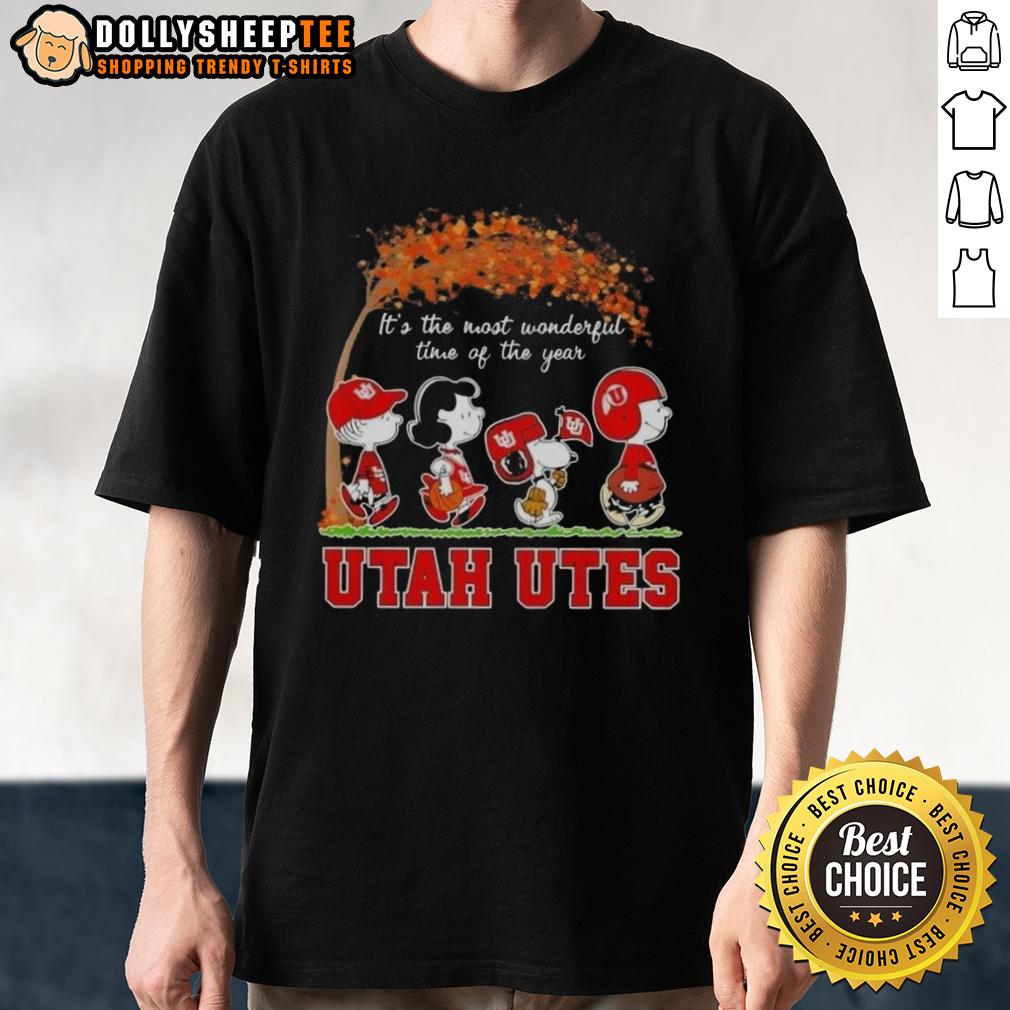 Awesome Utah Utes X Peanuts Snoopy And Friends Autumn It's The Most Wonderful Time Of The Year T-Shirt