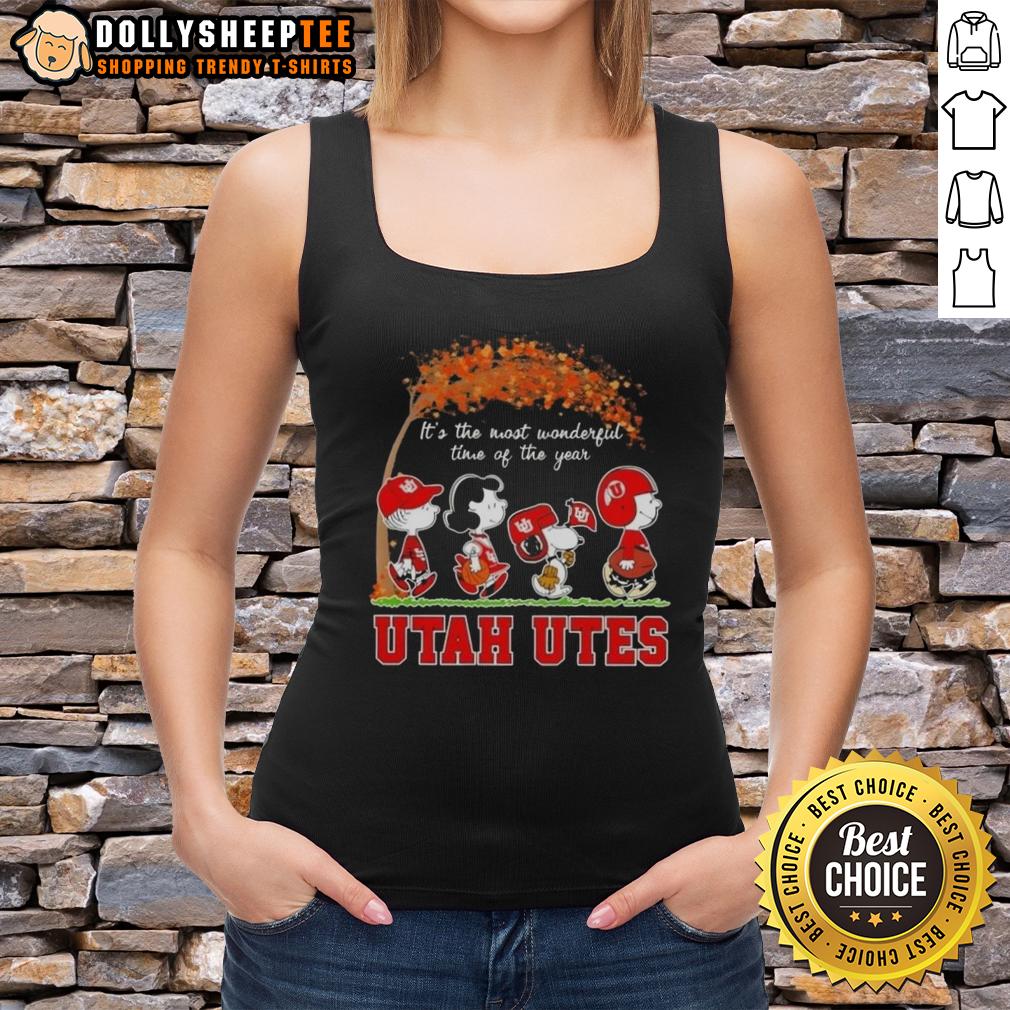 Awesome Utah Utes X Peanuts Snoopy And Friends Autumn It's The Most Wonderful Time Of The Year T-Shirt - Image 4