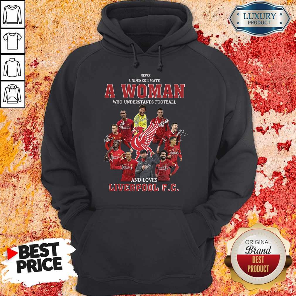 Never Underestimate A Woman Who Understands Football And Loves Liverpool Fc Signatures Shirt - Image 2