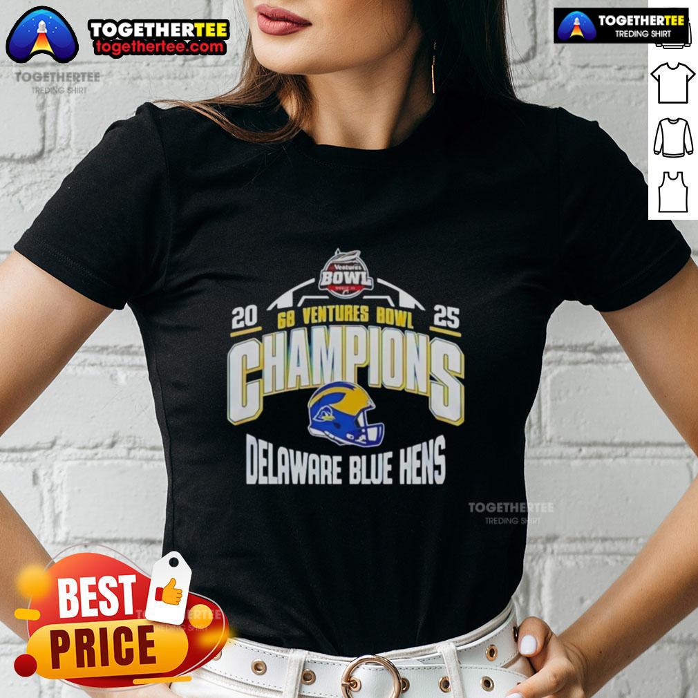Official Delaware Blue Hens 2025 68 Ventures Bowl Champions Helmet T-Shirt - Image 3